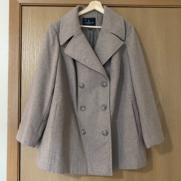 London Fog Collection Womens Tan Wool Long Sleeve Double-Breasted Pea Coat Sz 1X - Picture 1 of 5